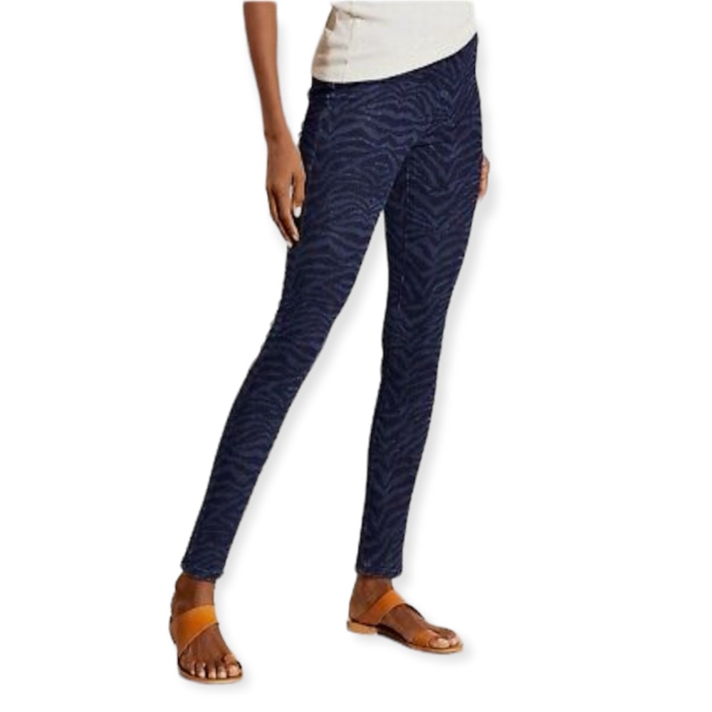 Soft Surroundings Stretch Denim Zebra Print Pull On Skinny Jeans Pants Blue Sz M